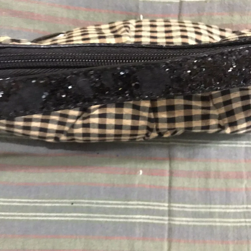 Longaberger Mini Top Handle Purse, Brown & Beige Plaid‎ With Glitter - 8” Wide - Picture 7 of 7